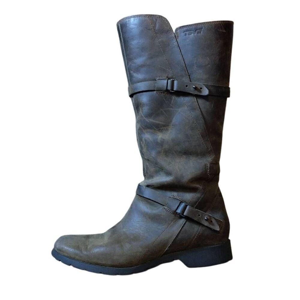 Teva De La Vina Boots Women's Size 9 Brown Waterproof Leather Buckle Tall Riding